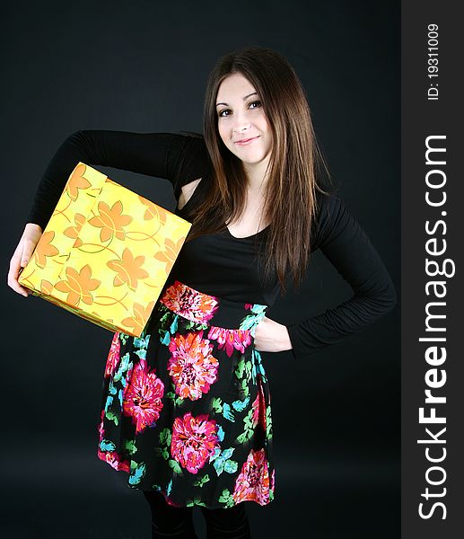 Smiling Girl With Present Box