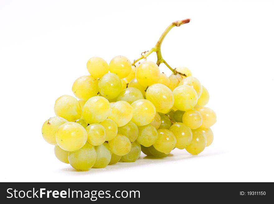 Ripen grapes on white background