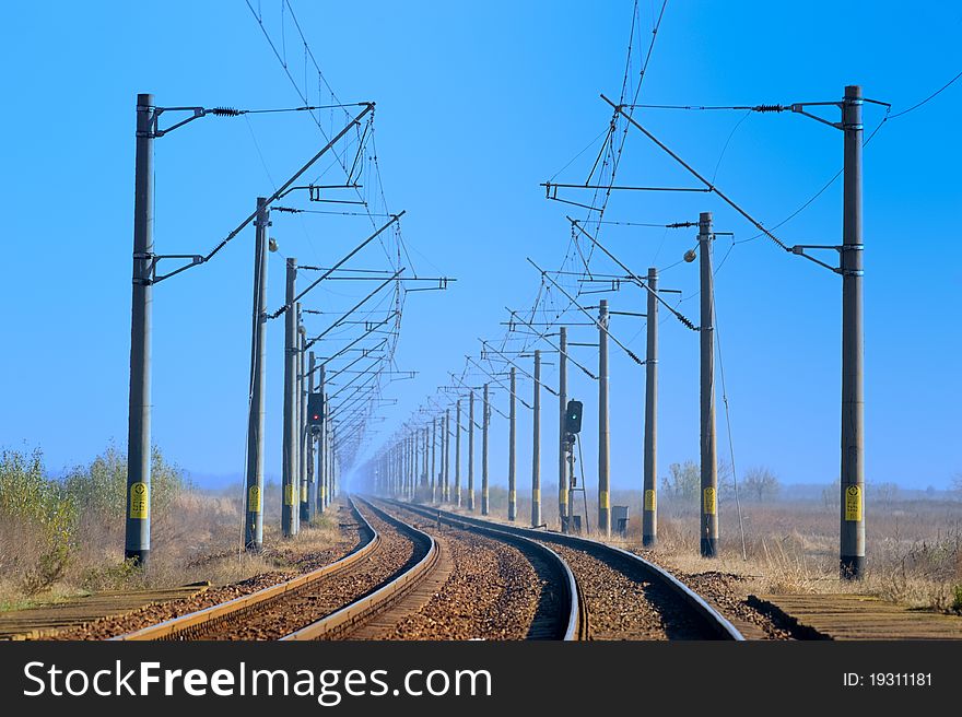 Railway tracks in a rural scene