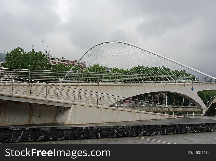 View of Zubi Zuri bridge in Bilbao (Spain)