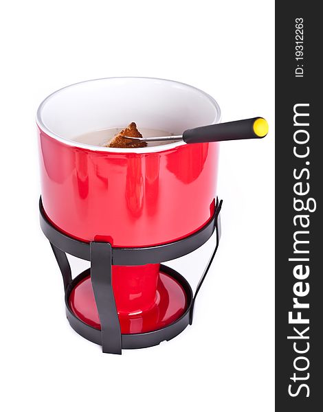 Fondue Pot With Fork And Bread