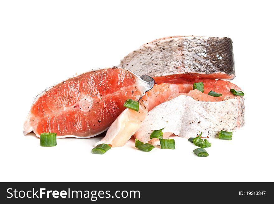 Raw salmon isolated on a white background