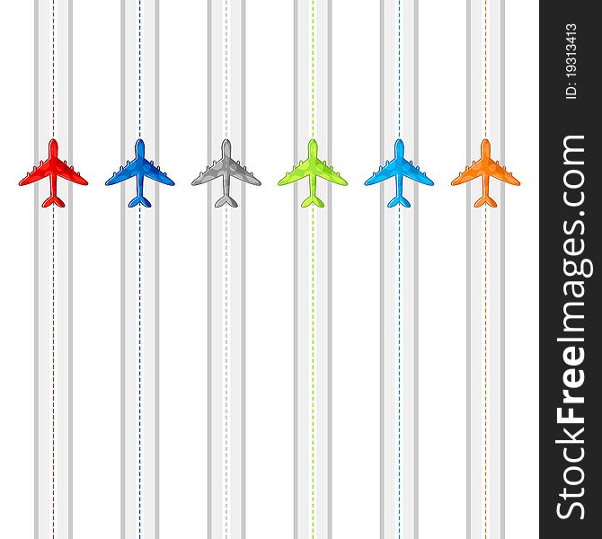 Illustration of route showing flying of airplane in different destination. Illustration of route showing flying of airplane in different destination