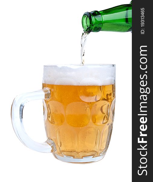 Glass bottle and beer isolated on a white background