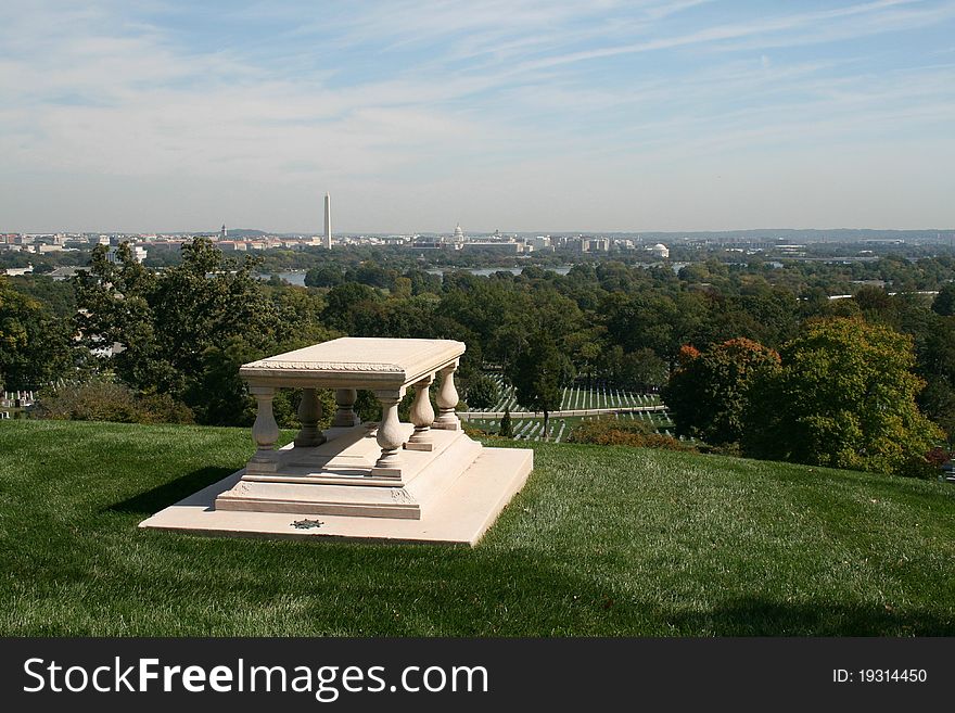 The tomb of the planner of the City of Washington, D.C. looks out on the city he designed from his final resting place at the Arlington National Cemetery, Arlington, Virginia. The tomb of the planner of the City of Washington, D.C. looks out on the city he designed from his final resting place at the Arlington National Cemetery, Arlington, Virginia.