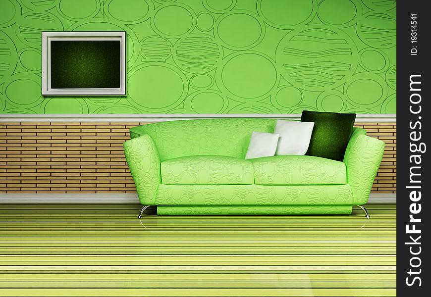 Modern interior design of living room with a green sofa and the picture. Modern interior design of living room with a green sofa and the picture