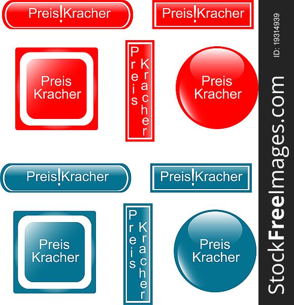 Set of colored web shiny button preiskracher. Set of colored web shiny button preiskracher