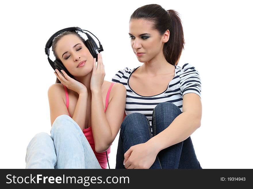 Young woman listen to music on earphone