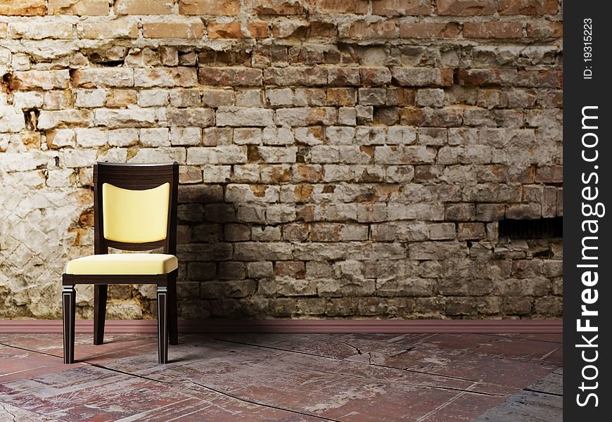 Interior design scene with a chair on the brick background. Interior design scene with a chair on the brick background