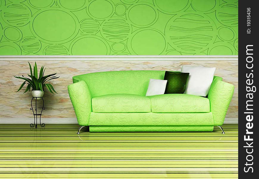 Bright interior design with a nice sofa and and a plant