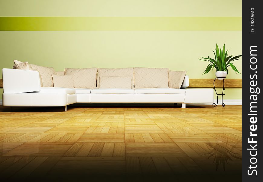 Bright interior design with a nice sofa and a plant