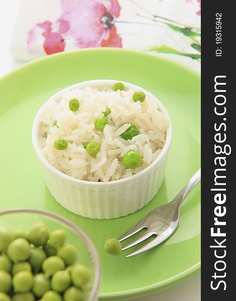 Rice with peas in a bowl. Rice with peas in a bowl