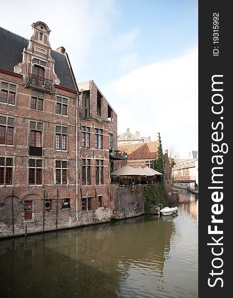 Historic houses at the waterfron in Ghent, Belgium