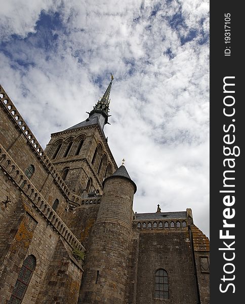 Detail of the top of Mount Saint Michel Monastery from France. Detail of the top of Mount Saint Michel Monastery from France.