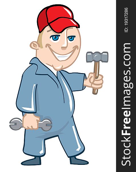 Cartoon handyman with tools