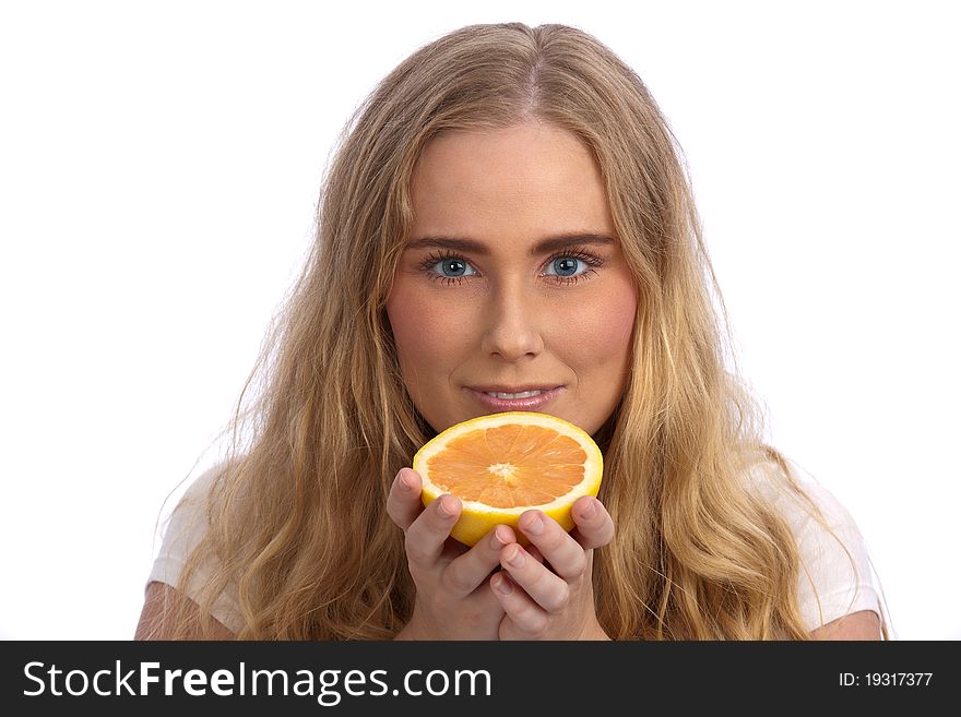 Beautiful Caucasian Woman Holding Grapefruit