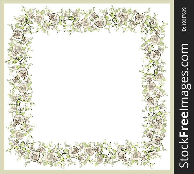 Beautiful decorative framework with flowers. Greeting card with rose.
