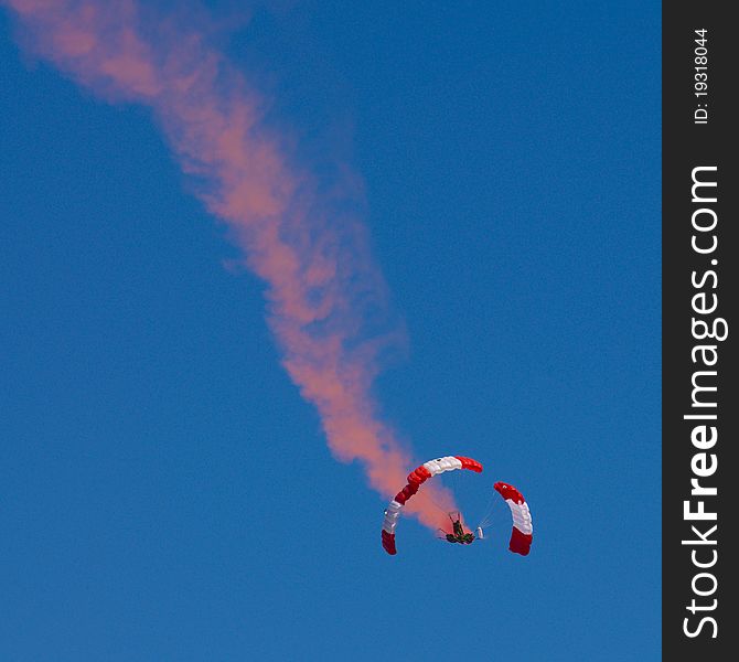 Paratroopers in formation at the International air show. Paratroopers in formation at the International air show