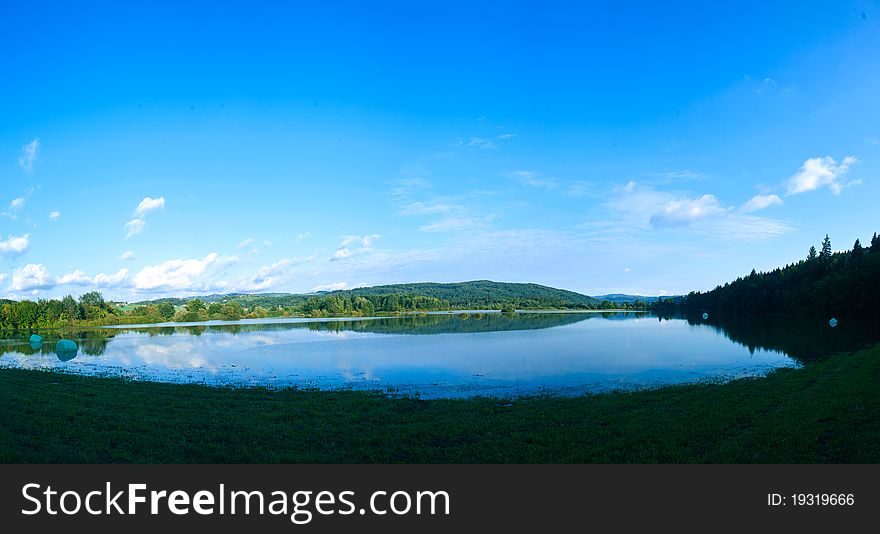 Photo of flooded karst polje - fields in autumn.