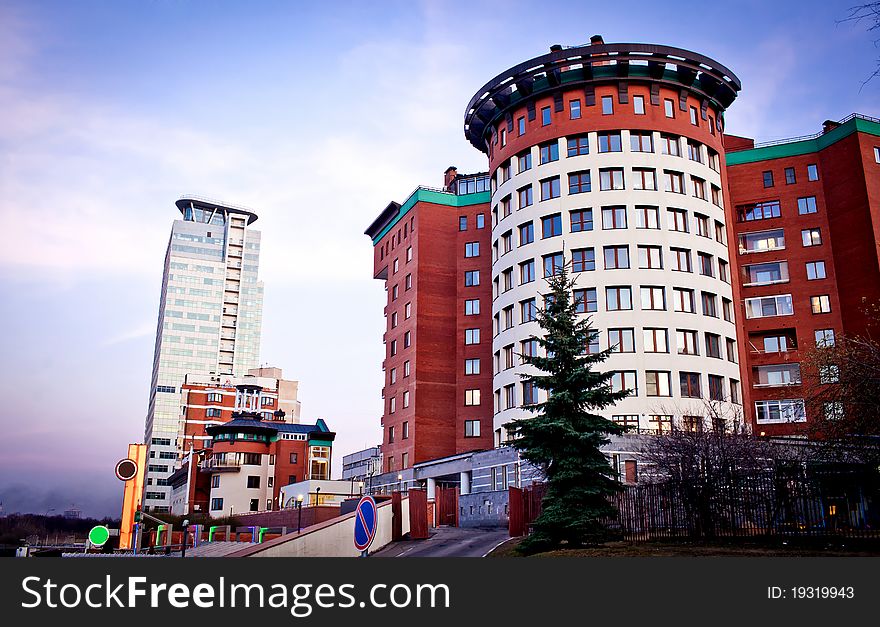 Multi-storey apartment building at evening