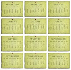 Calendar 2011 On Old Crumpled Paper Stock Photography