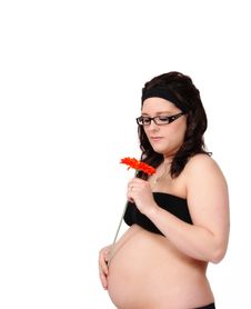 Beautiful Pregnant Woman Admiring Flower In Hand Stock Photos