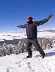 Happy Skier On The Top Of Mountain Stock Image