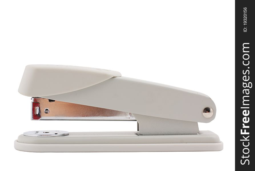 Gray stapler on a white background