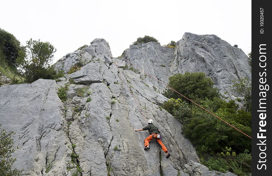 Rock climber on italian mount