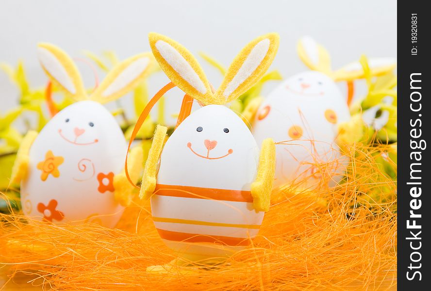 Bunny shaped easter eggs and daffodil