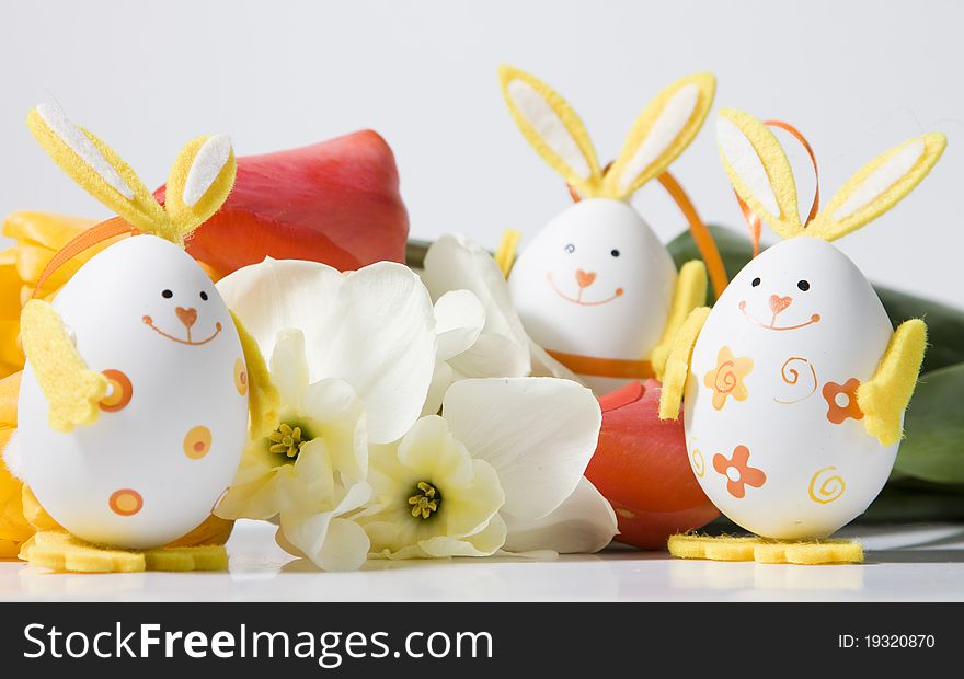 Bunny shaped easter eggs and daffodil