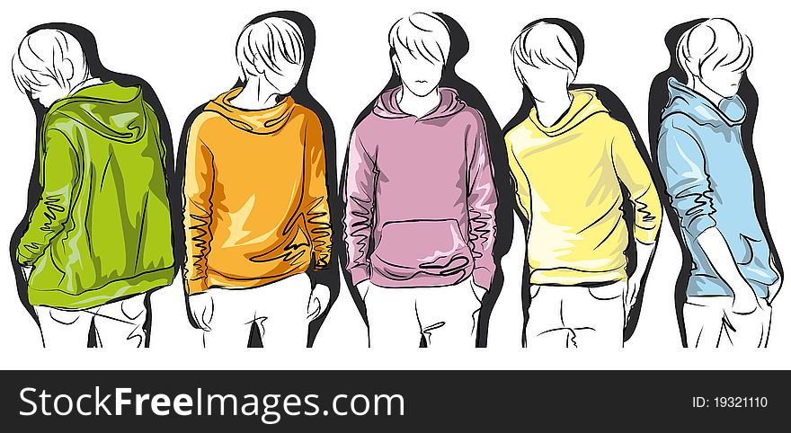 Sketch Of Young Men In Colorful Jackets
