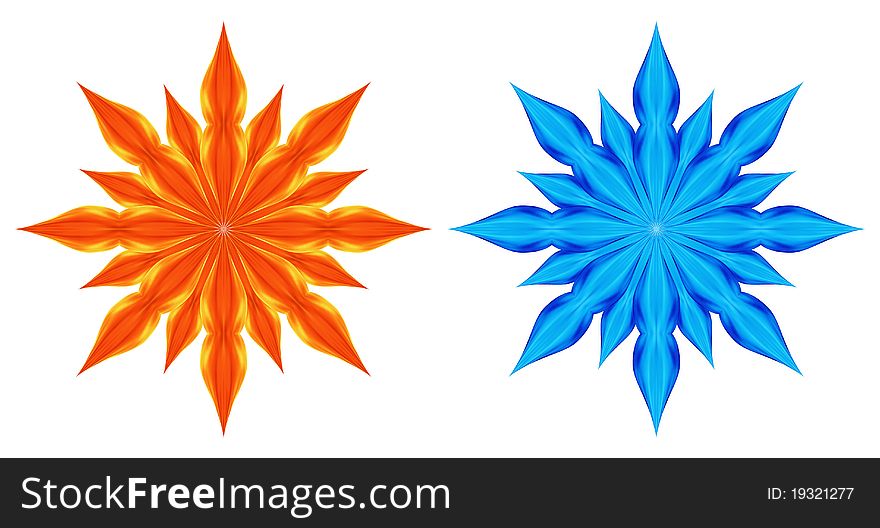 Two stars on a white background. Stars symbolize elements of fire and water.
