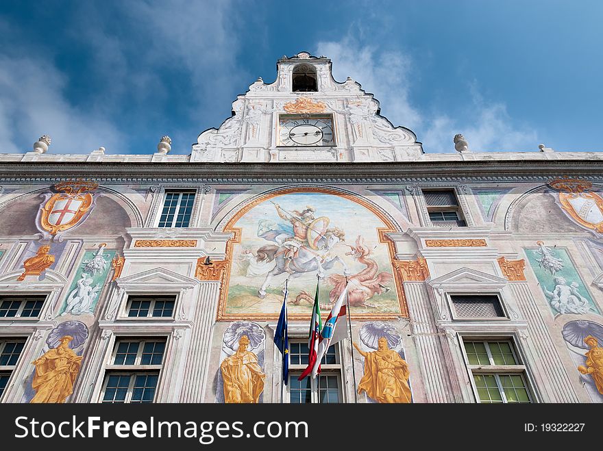 Main facade of St George Palace in Genoa