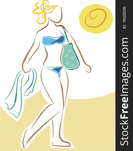 Woman wearing a bikini walking on the beach. Woman wearing a bikini walking on the beach