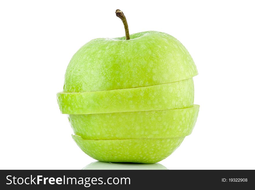 Sliced green apple in white background