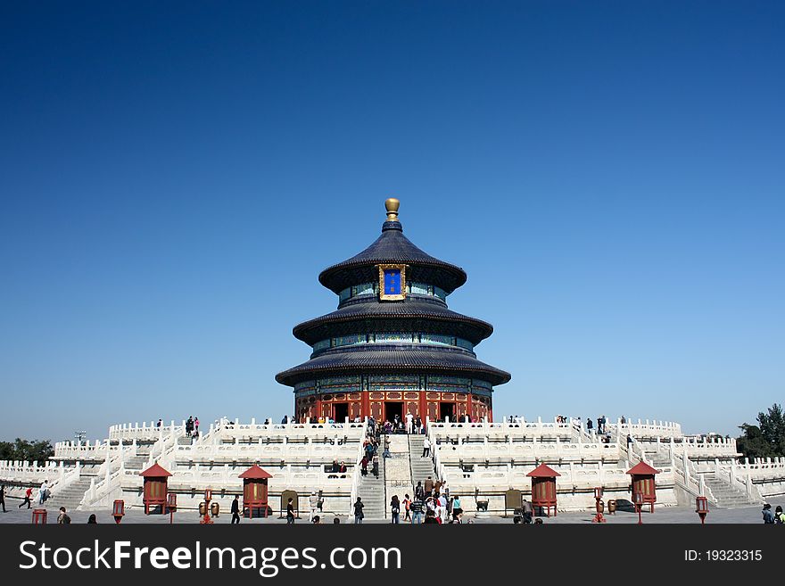 One of the famous landmark in Beijing, the Tian Tan (Sky Alter) in under a perfect blue sky.