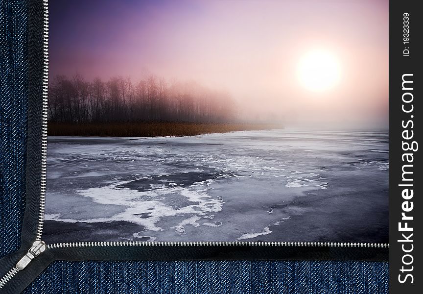 Zipper overlooks the frozen lake in morning
