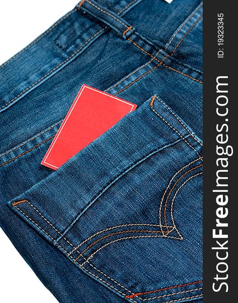 Jeans pocket wiht red paper note. Jeans pocket wiht red paper note