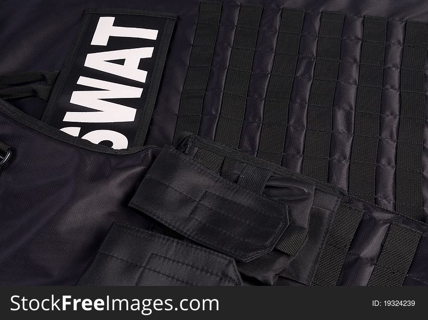 Armor suit SWAT unit back special forces police. Armor suit SWAT unit back special forces police