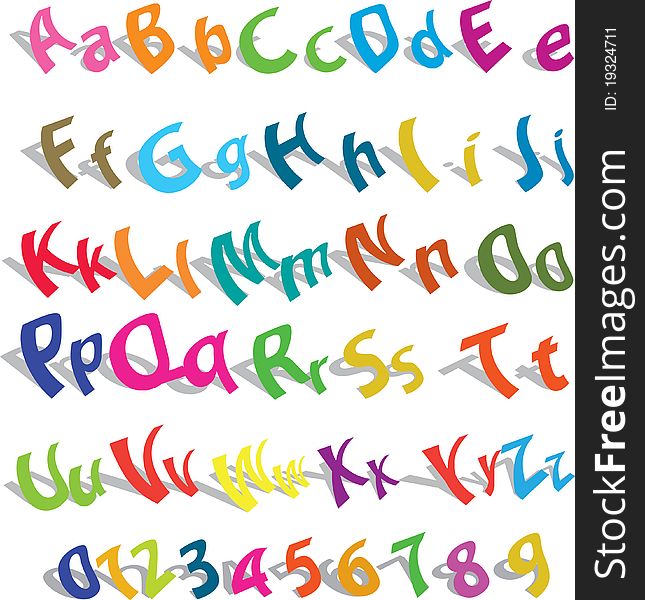 Cute alphabet with numerics over white