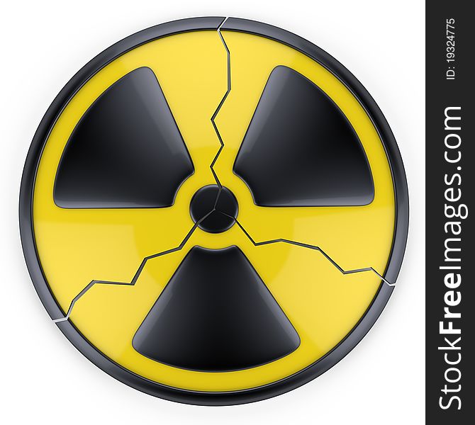 Cracked radiation sign. 3d illustration.