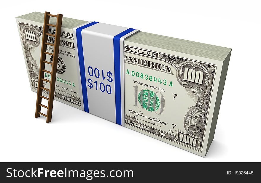 Climbing up cash. Isolated on a white background. Climbing up cash. Isolated on a white background