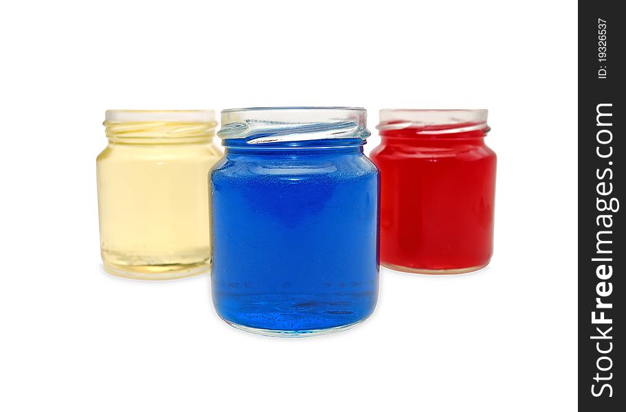 Paint jars. Color colorful water.