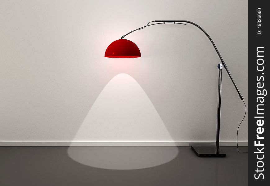 Modern red lamp that illuminates the scene where can be text or object