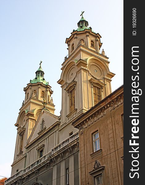 Two towers of an old city church