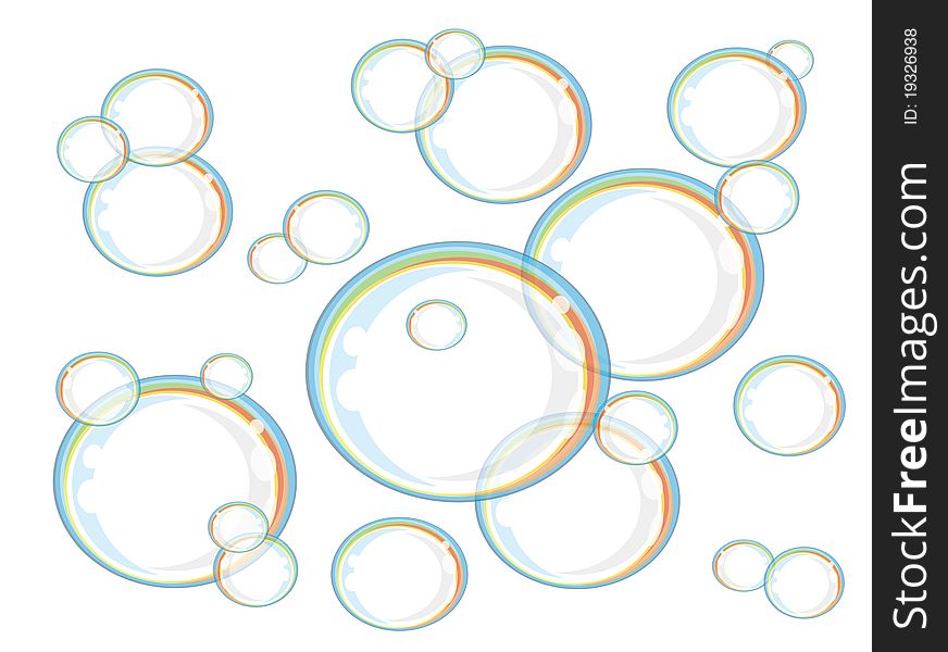 Rainbow soap bubbles isolated over white