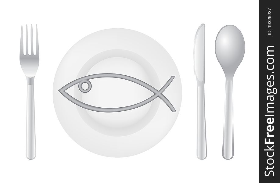 Cutlery spoon knife fork fish plate - illustration