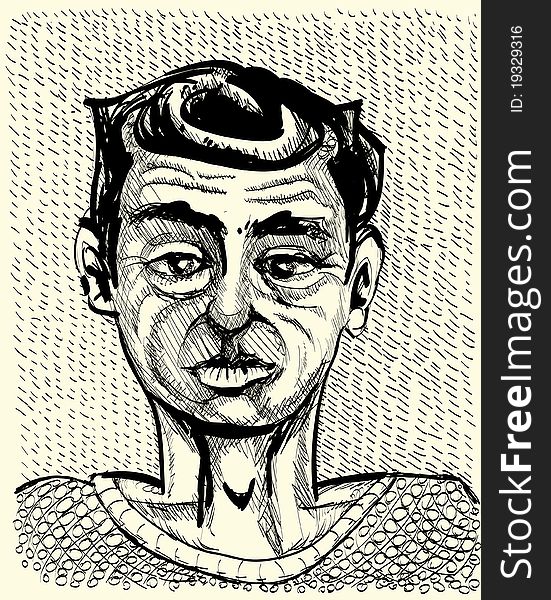 Young man portrait - monochrome illustration