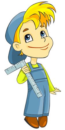 Boy In Overalls With A Ruler Stock Photography Boy In Overalls With A Ruler Stock Photography